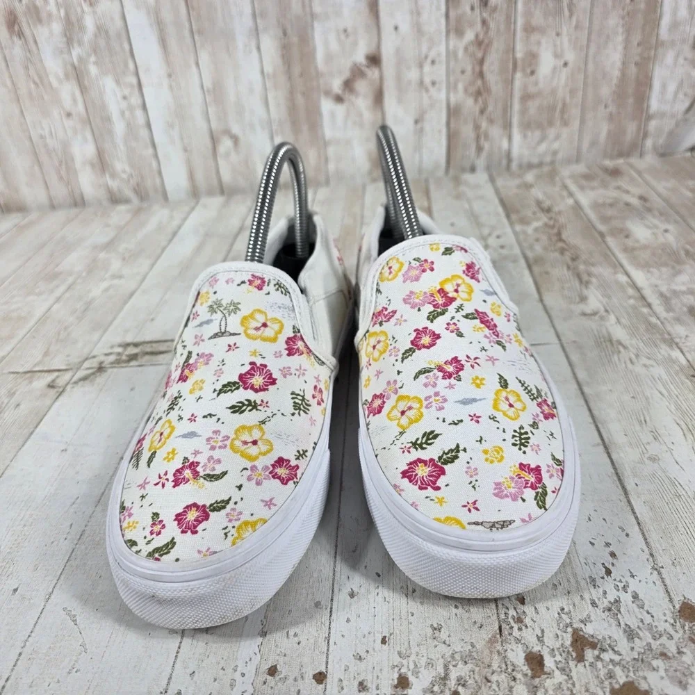 Vans Classic Slip On Floral Tropical White Pink Yellow Sneakers Womens 7 500714